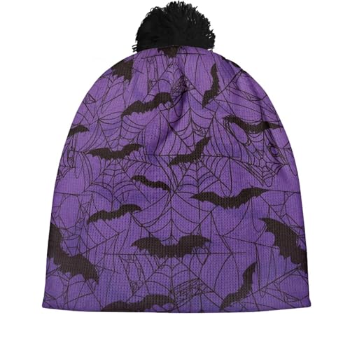 Cute Winter Hats for Women Cold Weather Knit Beanies for Women with Pom Pom - color: Gothic Bat Spider Web