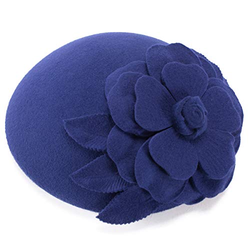 Lawliet Womens Dressy Fascinator Beret Wool Felt Pillbox Hat Wedding Occasion Headpiece A083 - color: Blue