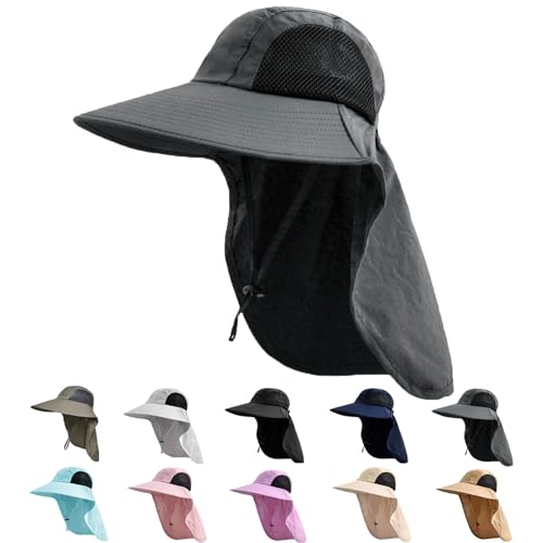 Sun Hat for Men Women with Neck Flap,UPF 50+ UV Protection Fishing Hat - color: 1pack-dark Grey