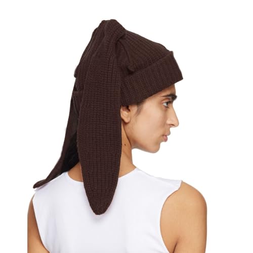 Knitted Beanie Hat Cute Rabbit Long Ears Fun Caps Fluffy Winter Warm Knitted Rabbit Hats Outdoor Slotty Cap - color: Coffeec