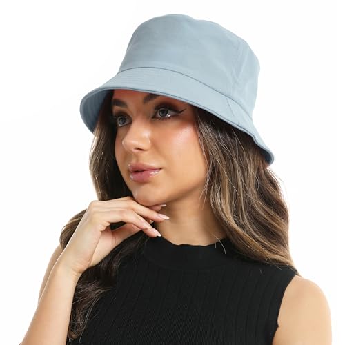 Wheebo Solid Color Bucket Hat for Women Summer Beach Fishmen Hat for Lady Adult Unisex Cotton Cap…… - color: A-sc-babyblue