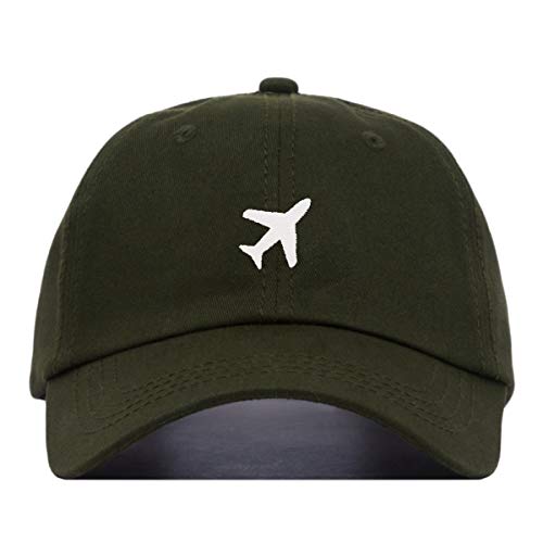 Airplane Baseball Hat, Embroidered Dad Cap, Unstructured Soft Cotton, Adjustable Strap Back (Multiple Colors) - color: Olive