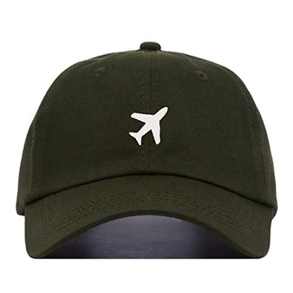 Airplane Baseball Hat, Embroidered Dad Cap, Unstructured Soft Cotton, Adjustable Strap Back (Multiple Colors) - color: Olive