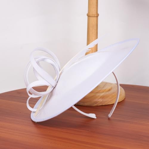 Women's Fascinators Feather Polyester Kentucky Derby Saucer Hats with Headband - color: White With Pearl