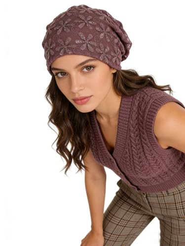 Crochet Slouchy Beanie Hat Turbans Headware for Women - color: Bea05 - Purple