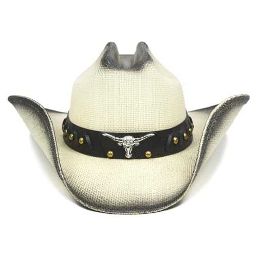 FLUFFY SENSE. Cowboy Hat for Women and Men - Straw Cattleman Crease Western Hats with Upgrade 4 inches Shapeable Wide Brim - color: Vanilla White