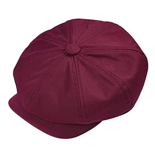 BOTVELA Men's Newsboy Flat Cap 100% Cotton Cabbie Hat - color: Burgundy, size: 7 7/8