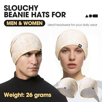 2Pcs Slouchy Beanie for Men Women Lightweight Breathable Hair Liner - color: Khaki + Khaki