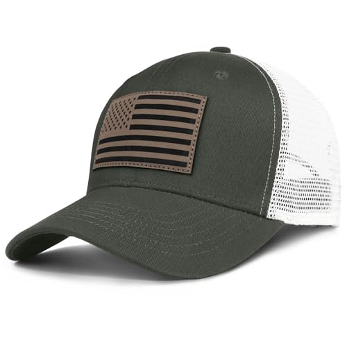 American Flag Trucker Hat - Snapback Hats for Men Women Baseball Cap - Breathable Mesh & Adjustable Fit for Casual Wear - color: Dark Green