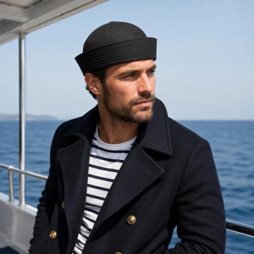LOGOFUN Adjustable Captain Sailor Hat for Costume Parties, Black