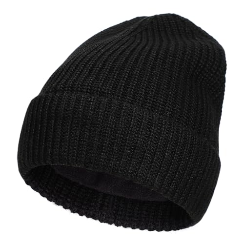 M/L/XL/XXL Merino Wool Beanie for Men & Women, Oversize Fleece Lined Warm Winter Double Layered Stylish Knit Cuffed Ski Hat - color: Black, size: X-Large-XX-Large