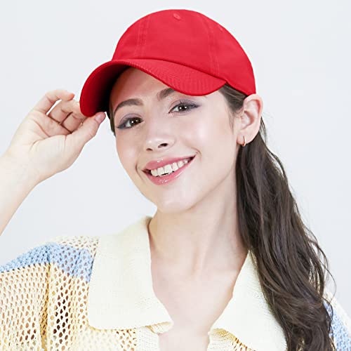 Cotton Baseball Cap Dad Hat – Washed Low Profile Adjustable Hat for Men Women Casual Outdoor Running Golf - color: Red