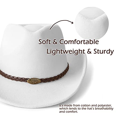 Men & Women Classic Wide Brim Western Cowboy Cowgirl Hat - color: Knit Bull/White