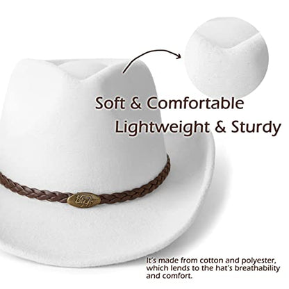 Men & Women Classic Wide Brim Western Cowboy Cowgirl Hat - color: Knit Bull/White