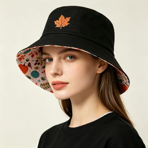 Summer Reversible Bucket Hat - Packable Cute Pineapple Sun Hat for Beach, Golf, Fishing, Travel, Outdoor for Women Men - color: Fall