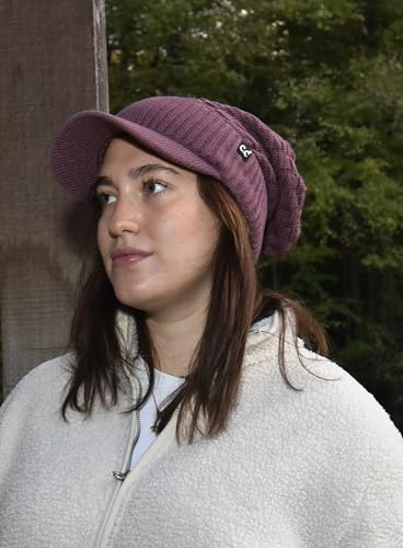 C.C Fuzzy Fleece Lined Warm Oversized Chunky Soft Stretchy Oversized Two Way Ribbed Slouchy Knit Hat with Visor Brim - color: Coco Berry