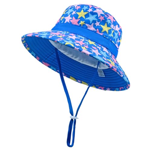 jerague Baby Toddler Kids Sun Hat for Boys Girls Print Adjustable Summer Bucket Cap UPF 50+ Protective - color: Star, size: 0-12 Months