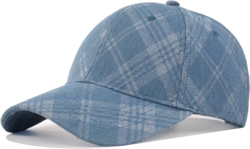 TSSGBL Unstructured Distressed Baseabll Cap Cotton Soft Dad Hat Adjustable Low Profile Headwear Ball Caps for Women Men - color: Blue（plaid/Soft Structure）, size: Medium-Large