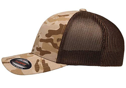 Mrlahat 6511 Flexfit Trucker Mesh One Size Fitted Cap 6 Panels with Black Bandana - color: Multicam Arid/Brown