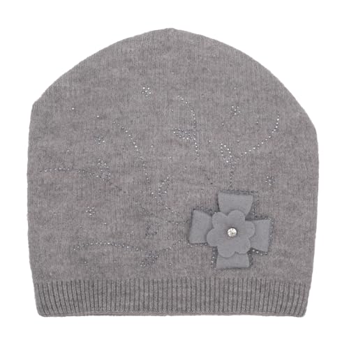 ZLYC Women Floral Slouchy Beanie Hat Double Layer Winter Knit Skull Cap - color: Floral Gray
