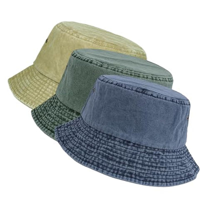 Washed Cotton Bucket Hats Packable Summer Beach Cap for Men Women - color: Ce-bh-khaki-green-navy