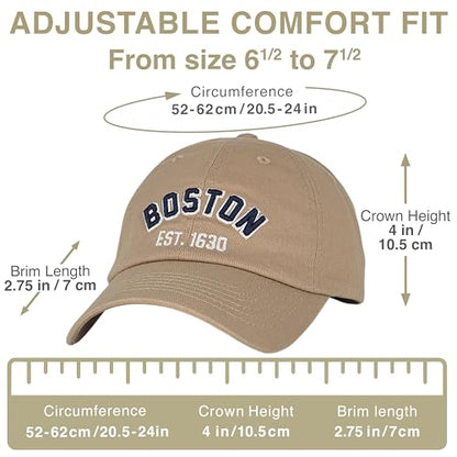 E BY ELIDAN Boston EST 1630 Dad Hat, Embroidered Cotton Baseball Cap - color: Khaki Est 1630