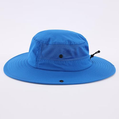 Home Prefer UPF50+ Mens Sun Hat Wide Brim Womens UV Protection Beach Bucket Hat for Fishing Hiking Snap Up Cowboy Hat - color: Royal Blue