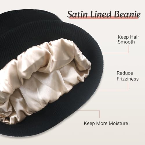 PFFY Satin Lined Beanie for Women Winter Hats Warm Reduce Frizz - color: Lightgrey