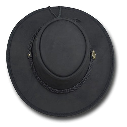 Foldaway Drover Hat in Rustic Cattle Leather by Barmah - color: Black, size: Medium
