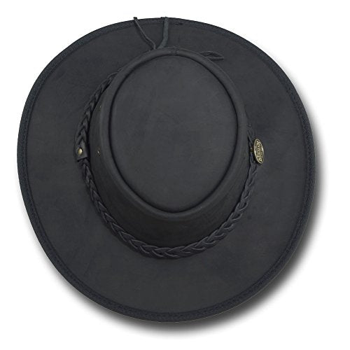Foldaway Drover Hat in Rustic Cattle Leather by Barmah - color: Black, size: Large