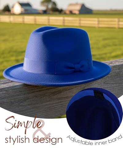 Fedora Hats for Men Women 1920s Short Brim Felt Trilby Hat - color: Royal Blue