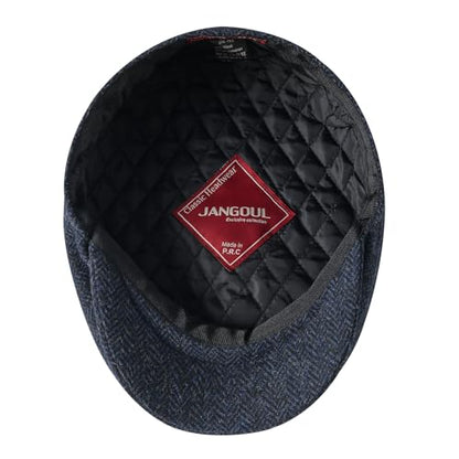 Men Wool Blend 8 Panel Newsboy Cap - color: Herringbone Navy, size: 7 1/8
