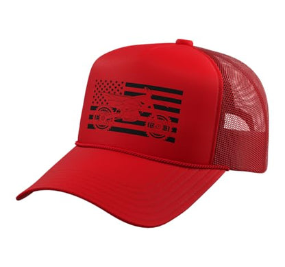 Dirt Bike Motocross Trucker Hat with Adjustable Mesh Back - color: Red