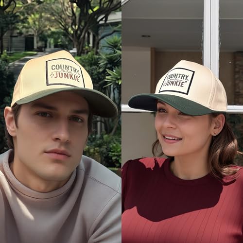 Popfizzy Funny Hats for Men and Women, Fun Adult Baseball Cap, Funny Birthday Gifts for Women and Men, Cool Dad Hat Gift Idea - color: Country Music Junkie (Green)