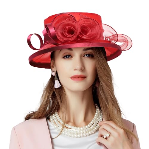 Floral Wedding Hat for Women's Tea Party Fascinators Kentucky Church Derby Hats - color: Wine Red