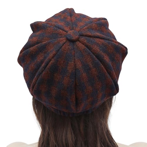 ZLYC Women Classic Newsboy Cap Visor 8 Panel Gatsby Cabbie Paperboy Hat - color: Gingham Burgundy and Navy