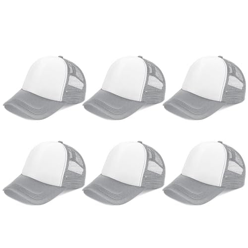Trucker Hats Bulk Blank Mesh Sublimation Blank Hats Adjustable Baseball Caps Hats for Men and Women - color: 6pcs Gray and White Hat