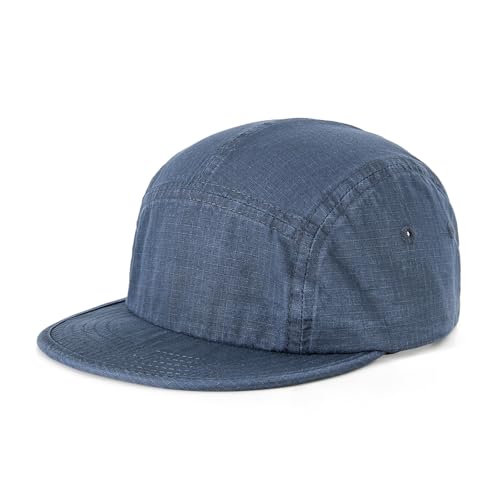 5 Panel Flat Brim Baseball Caps Vintage Washed Cotton Soft Bill Trucker Hats Short Brim Strapback Hip Hop Biker Board Cap - color: Lake Blue
