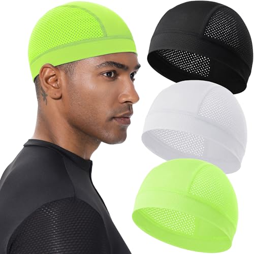 3PCS Cooling Breathable Skull Cap for Men Women Helmet Liner Caps - color: 3pcs(black+white+neon Green)