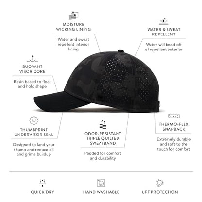 melin A-Game Hydro, Men’s Performance Snapback Hat - color: Black Camo, size: Small