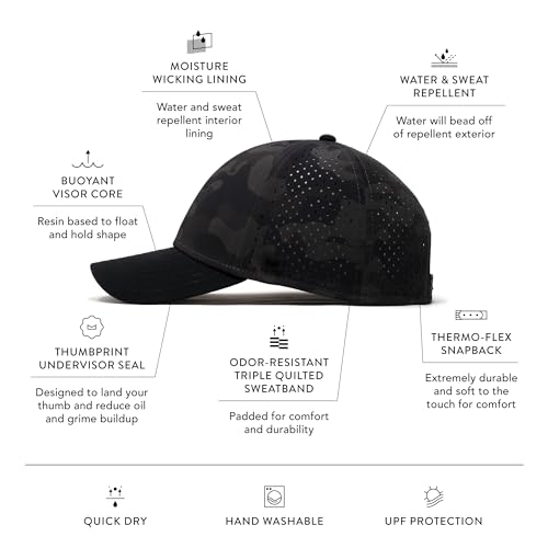 melin A-Game Hydro, Men’s Performance Snapback Hat - color: Black Camo, size: Small