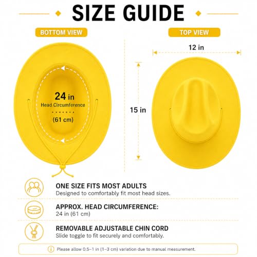 COLLECT PRESENT Plain Felt Cowboy & Cowgirl Hat for Men and Women | Western Studded Cowboy Hat in Adult Sizes - color: Yellow