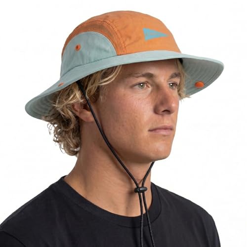 Color-Blocked Fisherman Style Sun Hat for Outdoor Camping, Surfing & Vacations - Wide Brim, UV Protective, Anti-Slip - color: B_orange & Mint