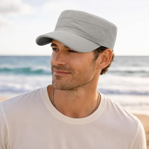 Cadet Army Cap Unisex Military Hat Adjustable Flat Top Cap Baseball Cap - color: Light Grey