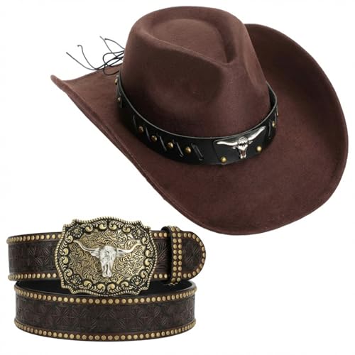 Chicingyou Cowboy Hat Belt - color: Coffee, size: for 35-38" Waist, style: Rivets