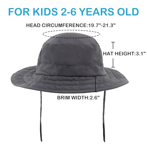Connectyle Kids Sun Hat for Boys Girls Wide Brim Bucket Hat UPF 50+ Sun Protection Hat Breathable Summer Beach Hat - color: Dark Grey