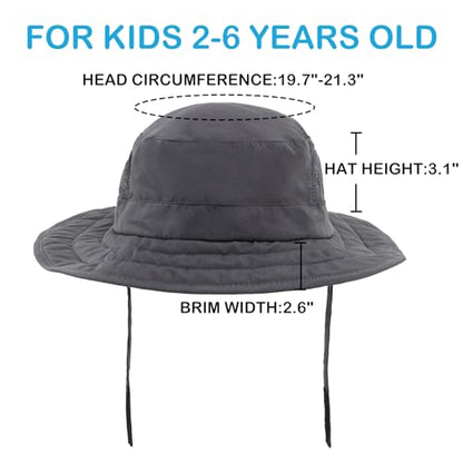 Connectyle Kids Sun Hat for Boys Girls Wide Brim Bucket Hat UPF 50+ Sun Protection Hat Breathable Summer Beach Hat - color: Dark Grey