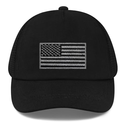 Olreco Baby Baseball Cap Toddler Baseball Hat with Mesh Infant Hat for Baby Boy Hats Toddler Ball Cap Kids Trucker Hats Girls - color: Black With Black Grey Usa Flag, size: 2-5T