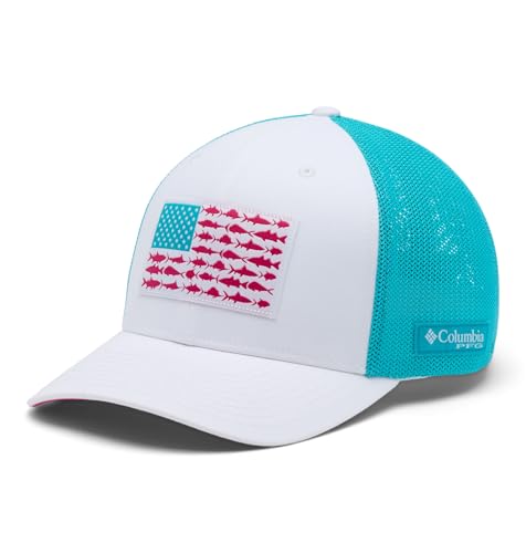 Columbia Unisex PFG Logo Mesh Ball Cap - color: White/Guava Pink/Fish Flag, size: XX-Large
