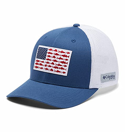 Columbia Unisex Adult PFG Logo Mesh Ball Cap - color: Night Tide/White, size: Large-X-Large
